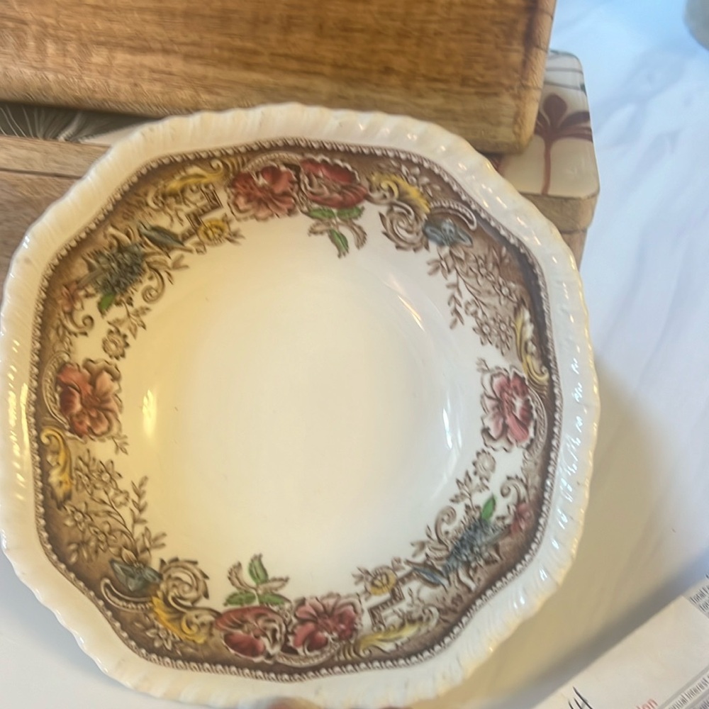 Vintage John brothers Devonshire brown multicolor transfer wear square bowl